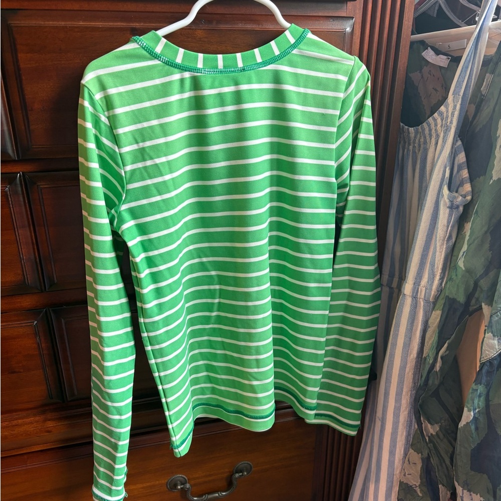 2 FOR 20! Hanna Andersson Girl Size 10 Green White Striped Swim Shirt Rashguard - Picture 6 of 13